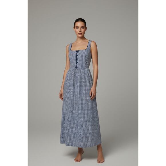 Caroline Constas Dresses & Skirts - Caroline Constas Blue & White Gingham Maxi Dress Bows Smocked Black Small